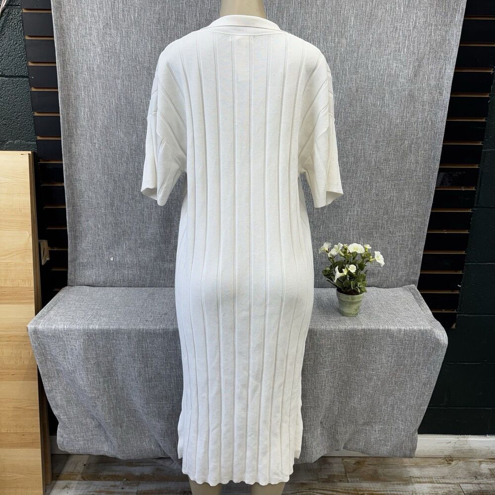 H&M Ivory Ribbed Knit Short Sleeve Collared V-Neck Pullover Dress Size M - Picture 5 of 9